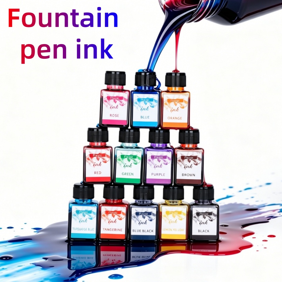 Fountain Pen Bottled Ink - 12-Colors Fountain Pen Ink, 25ml, Non-Carbon,