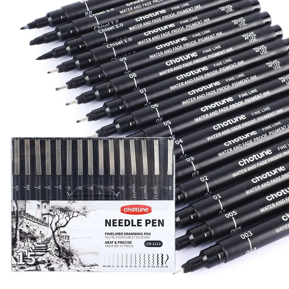 Copic Marker Sketch - Black Micro Pens,15 Sizes,Waterproof Archival Ink,Fine
