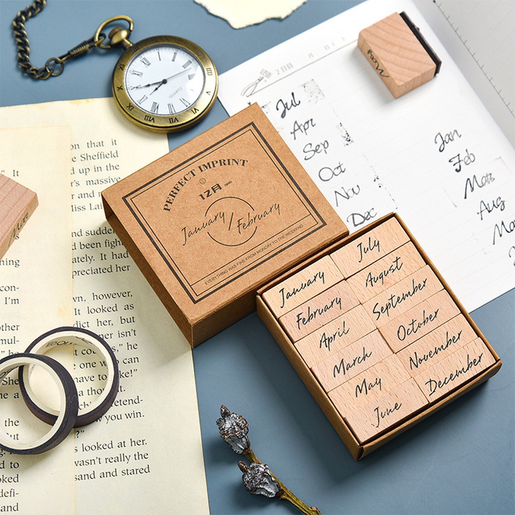 Month Rubber Stamp Natural Woo - Rubber Date Stamp 评论和价格